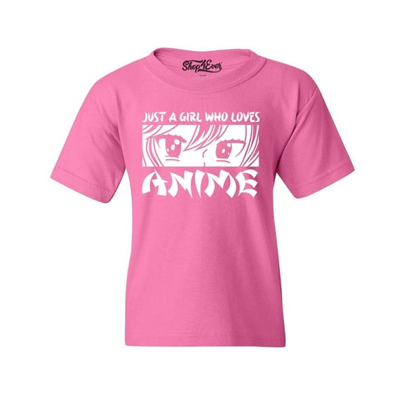 Shop4Ever Kids Just A Girl Who Loves Anime Graphic Child's Youth T-Shirt X-Large Azalea Pink