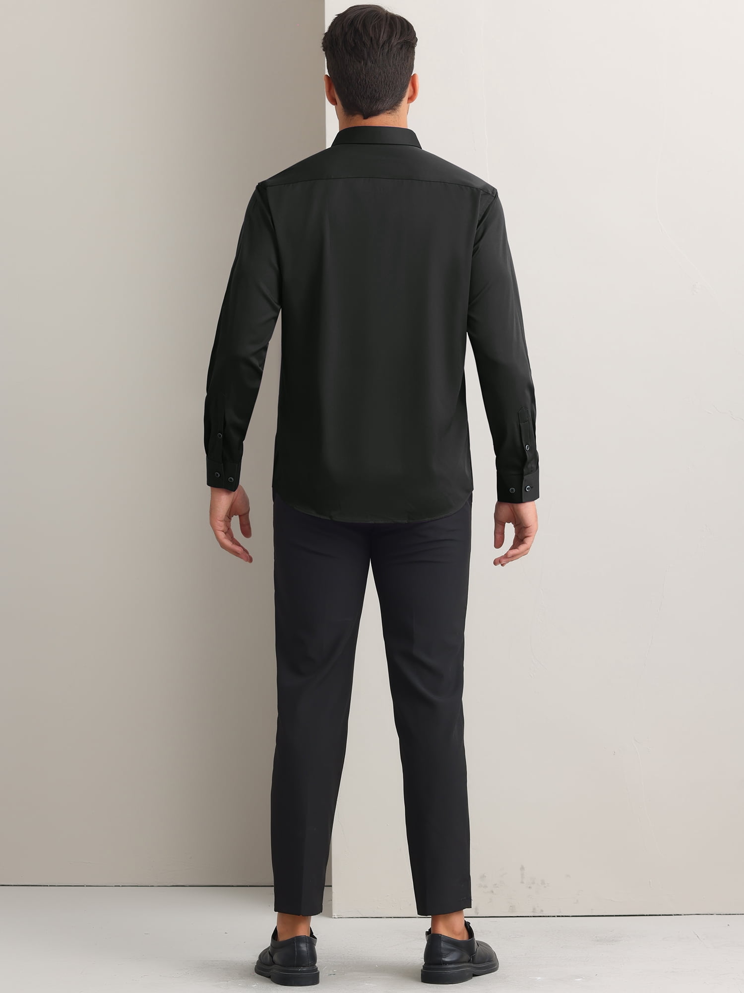 Unique Bargains Men's Long Sleeve Regular Fit Business Button Down Formal Shirt S Black