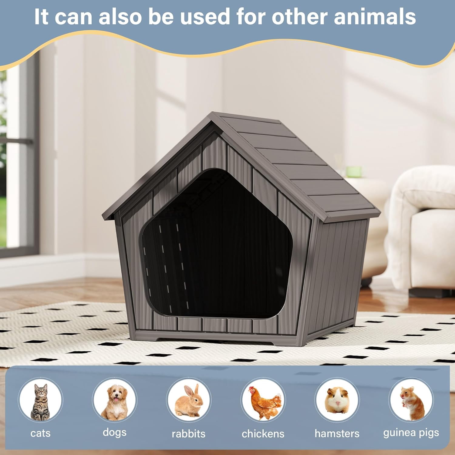 Sunny Lane Dog House Outdoor Indoor for Small Dogs - Plastic Pet Shelter, Easy-Assemble & Weather-Resistant for Living Room, Balcony (Grey, 18" L x 22.4" W x 22.2" H)