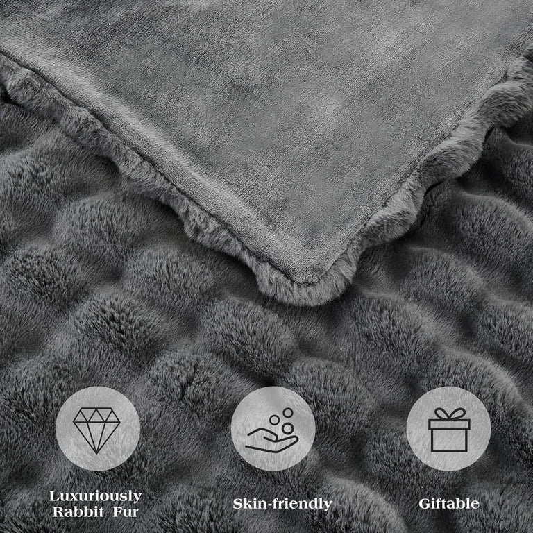 S_SSOY Faux Rabbit Fur Throw Blanket,Soft Warm Bubble Faux Fur Winter Blanket