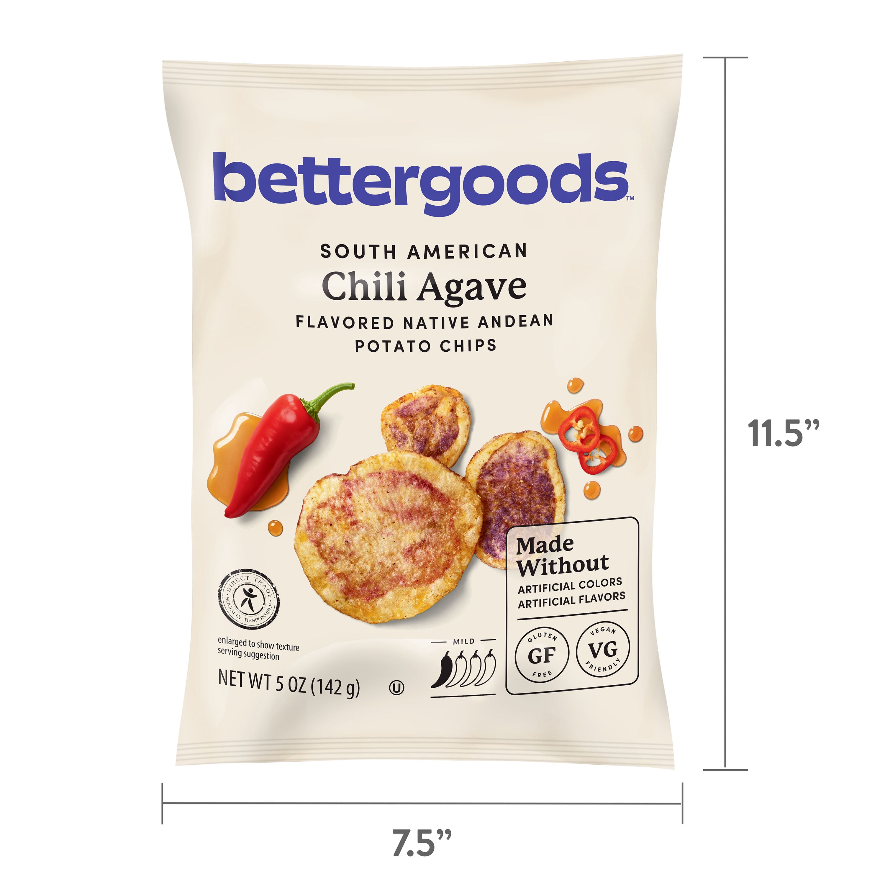 bettergoods South American Chile Agave Flavored Heirloom Andean Potato Chips, 5 oz (P65)