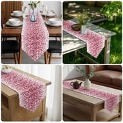 Happy Valentine's Day Table Runner Linen Burlap Table Runner 36 Inches Small Dispersion Pink Red Love Hearts Dresser Scarves for Kitchen Island Coffee Dining Room Party Holiday Decoration 13x36