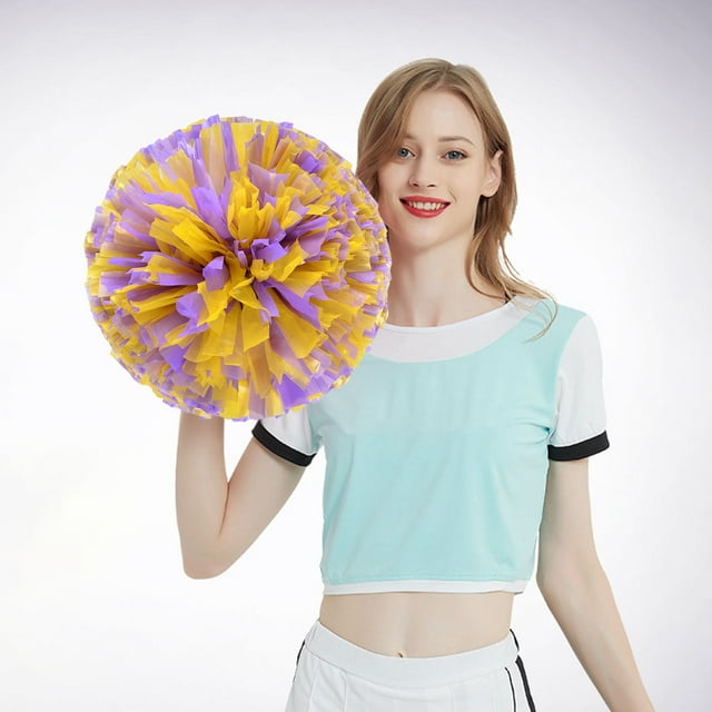 Hbdhejl 2Pcs Cheerleaders Handheld Color Flower Sports Activities Performance Cheering Supplies Round High Density Color Strip Lightweight Double Finger Ring Buckle Design Anti Slip Off