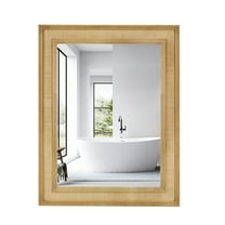 Magnifique Wooden Framed Rattan Wall Mirror, Rectangle Wood Farmhouse Mirror for Bathroom, 27" x 34", Natural Wood Color