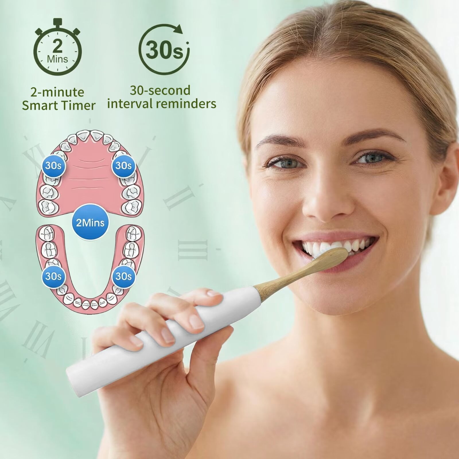 GUFICLE Sonic Bamboo Electric Toothbrush Set - 4 Biodegradable Heads, 5 Modes, Waterproof Zero Waste Sustainable Toothbrush, White