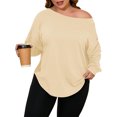 thumbnail image 2 of Plus Size Women Solid Color Long Sleeved Off Shoulder Casual Irregular Hem Shirt Tops, 2 of 6