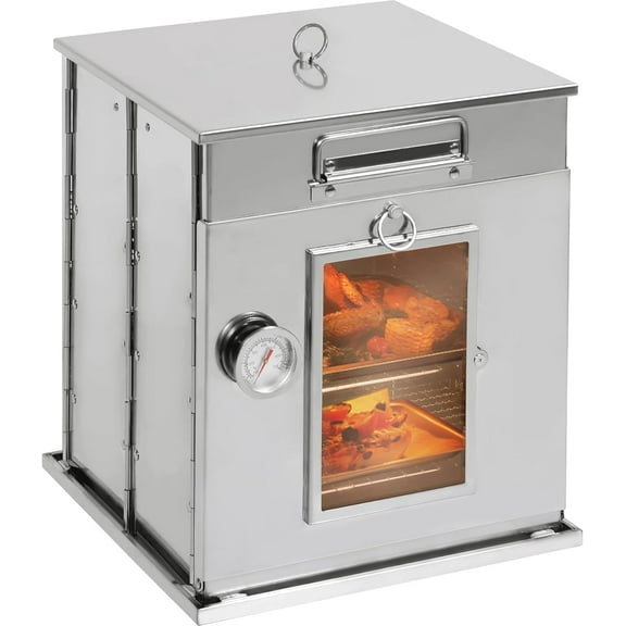 Foldable Camping Oven with Grill,  Camping Stove with Thermometer for Use with Stove and Wood Camping Stoves, Outdoor Cooking, Picnic