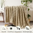 thumbnail image 4 of PHF Checkered Fleece Blanket King Size for Sofa Bed, Contemporary Flannel Fleece 3D Jacquard Fluffy Blanket, No Shedding, No Pilling, 108" x 90", Light Khaki, 4 of 7