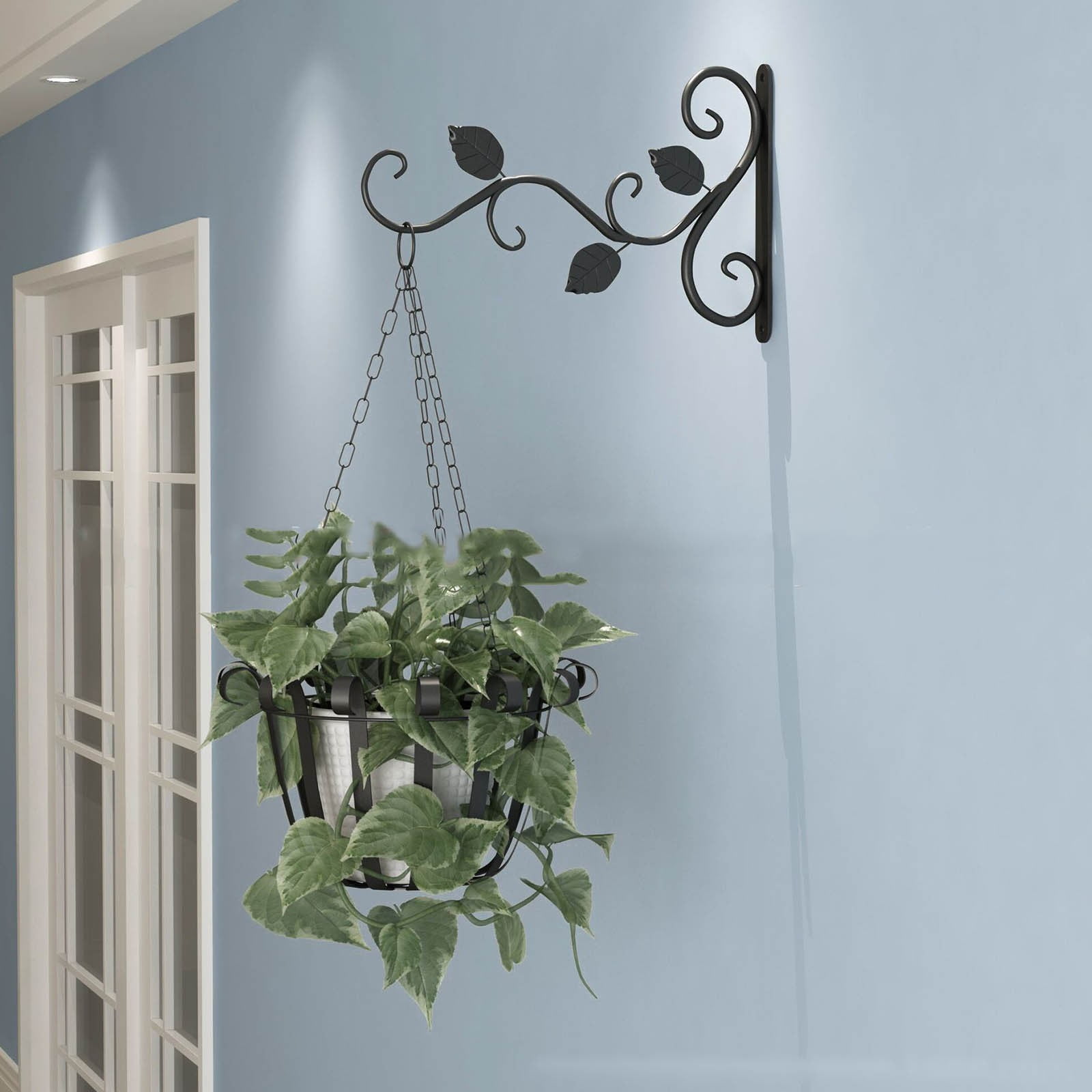Crochets Muraux En Fer Forgé Noir - Lot De 2 Pour Suspendre Plantes, Lanternes Et Décorations Extérieures