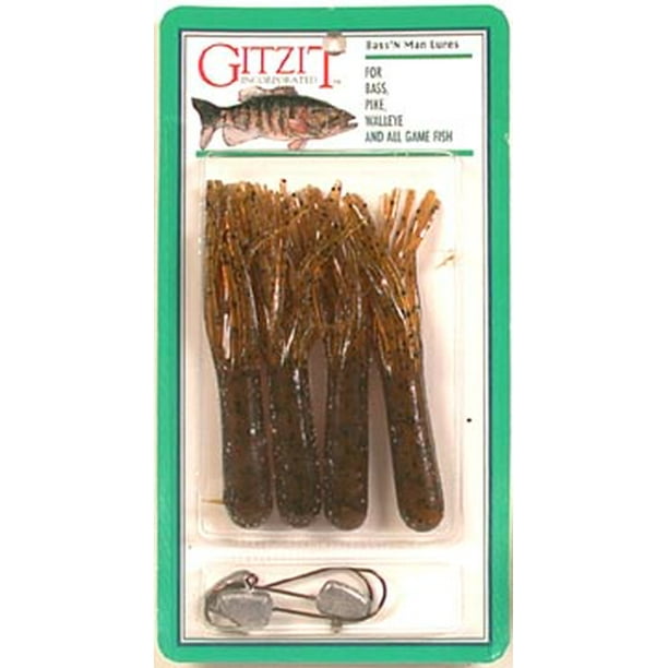 Gitzit The Original Fat Tube Fishing Lure, Brown Craw, 3 1/2", 4pack
