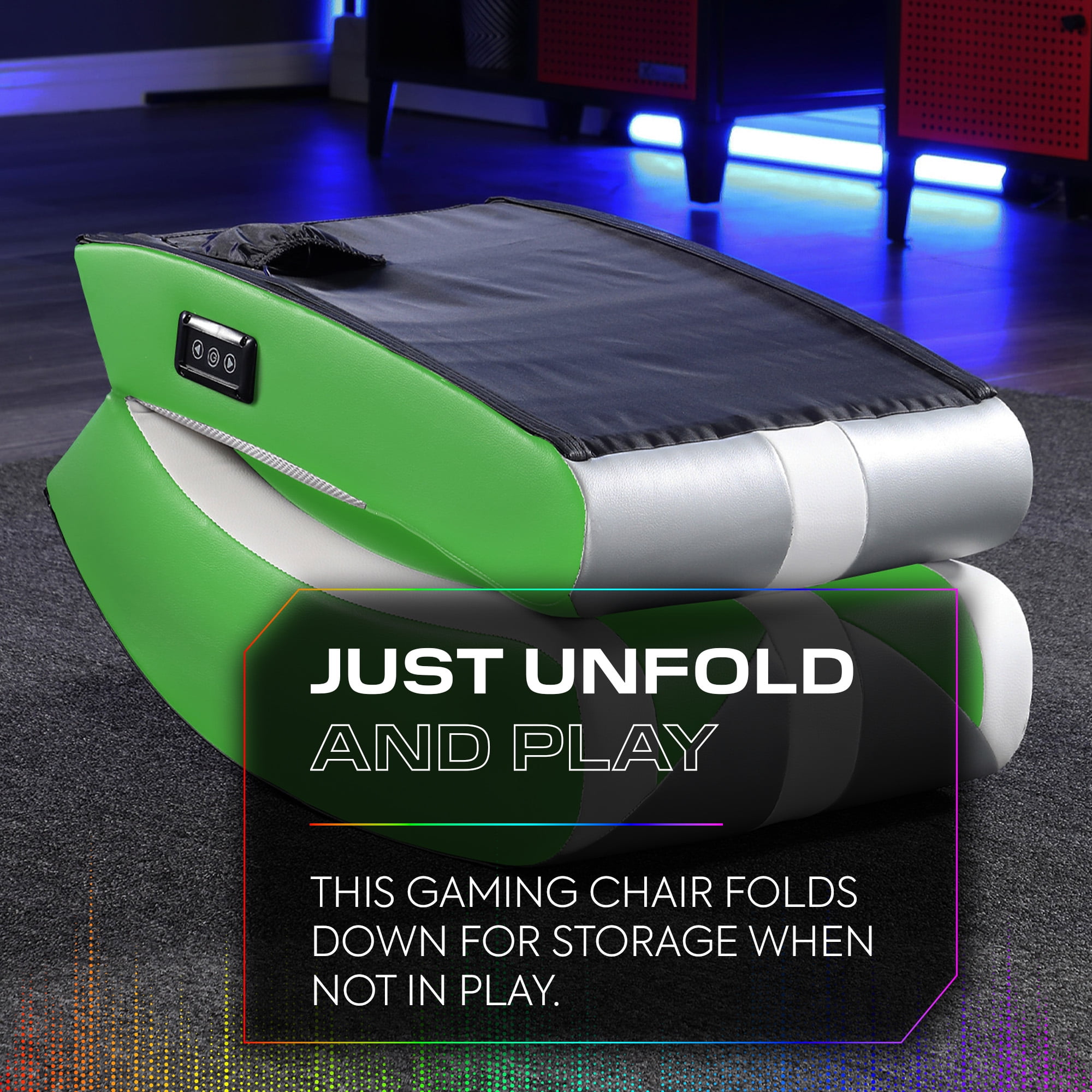 X Rocker Navigator Floor Rocker Gaming Chair with RGB Lighting, Green