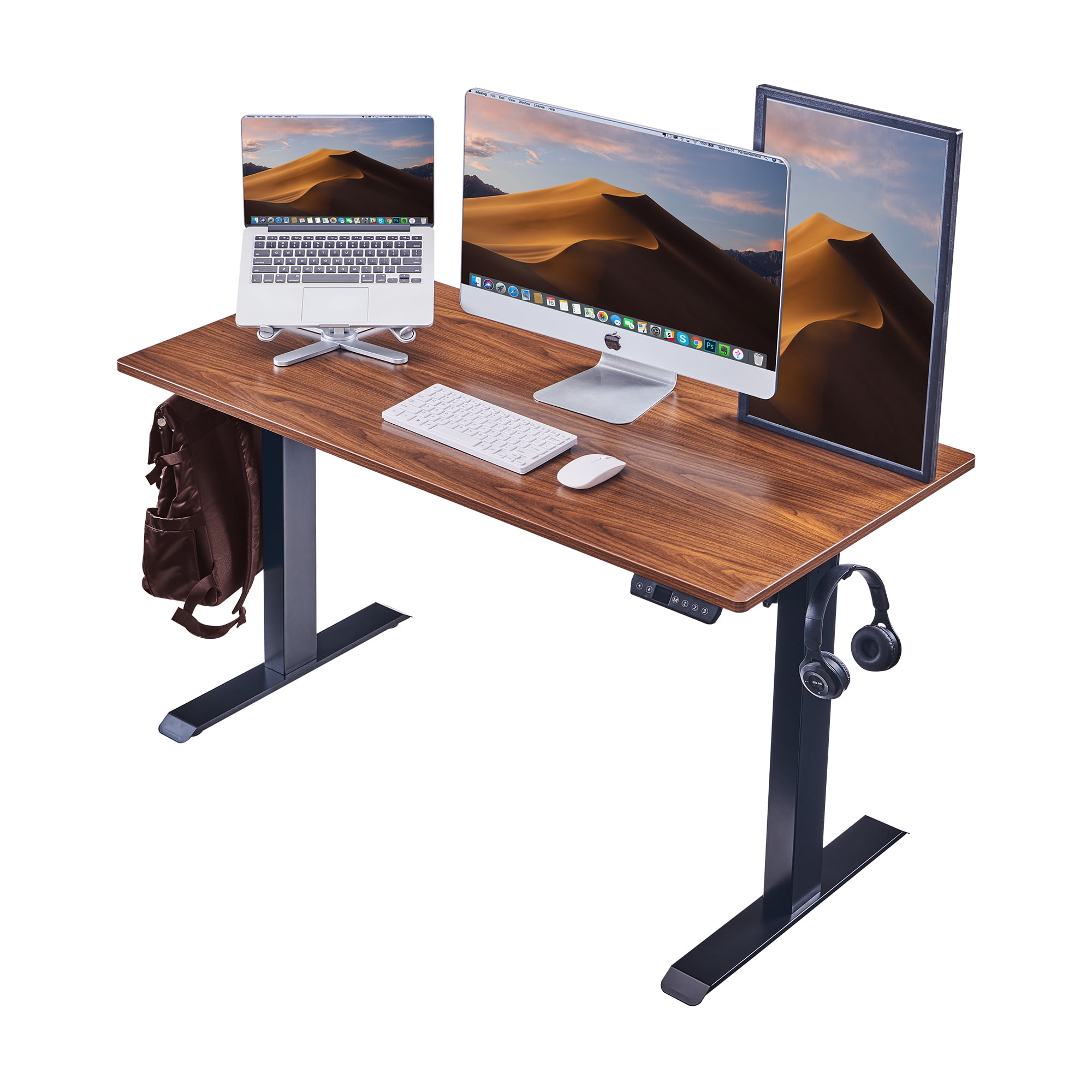 Electric Standing Desk, Adjustable Height Stand up Desk, 24x48 Inches Sit Stand Home Office Desk, Black Frame/Mahogany Top