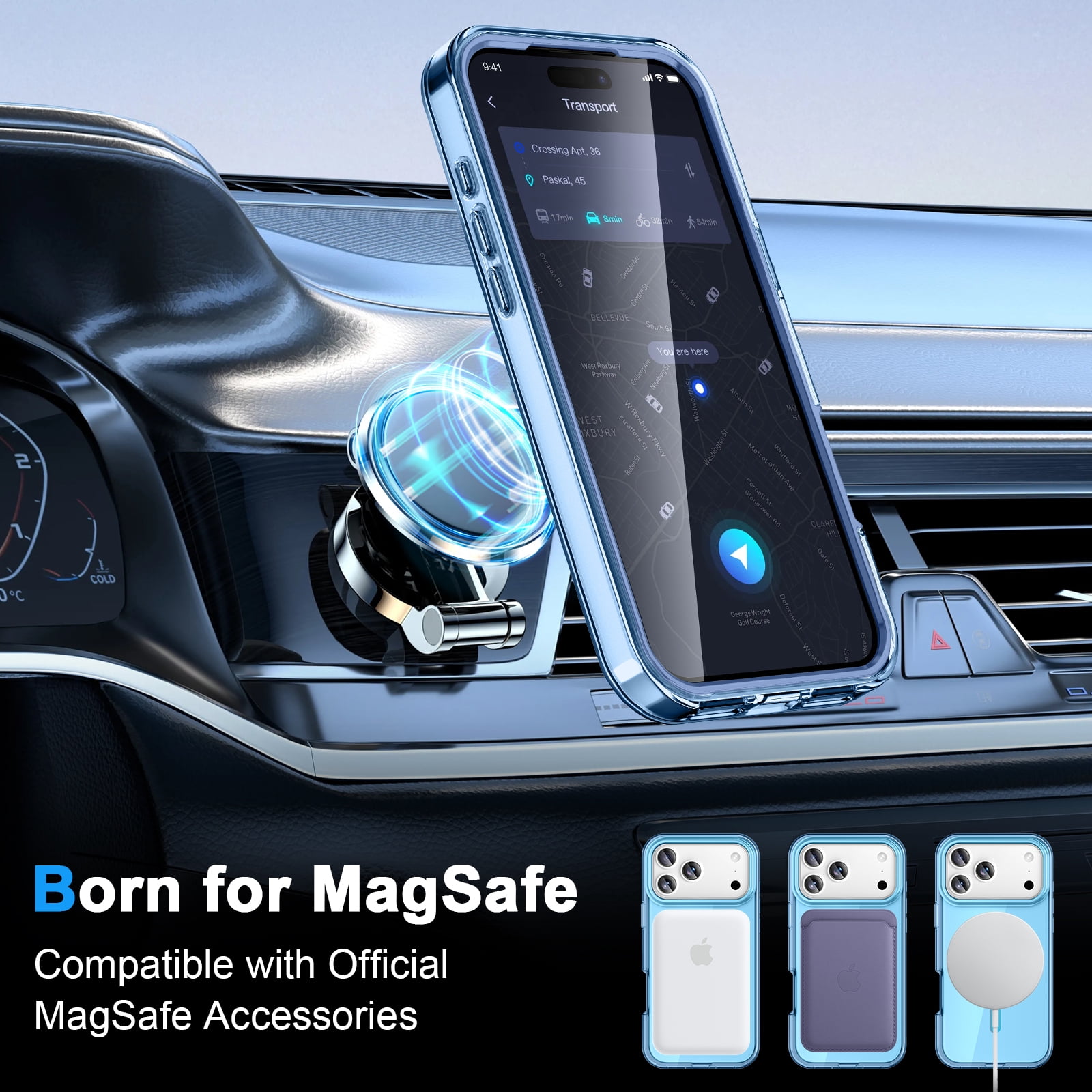 JETeacka Magnetic for iPhone 17 Pro Case 6.3" Full-Body Phone Case Built-in Screen Protector Compatible with Mag-Safe Drop Proof, Clear Blue