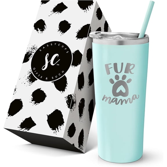 Fur Mama Insulated Stainless Steel Tumbler with Lid and Straw - Personalized Insulated Travel Mug for Wine, Coffee, Water - Dog Mom Gift, Dog Owner, Dog Lover - For the Kitchen or On-the-Go!