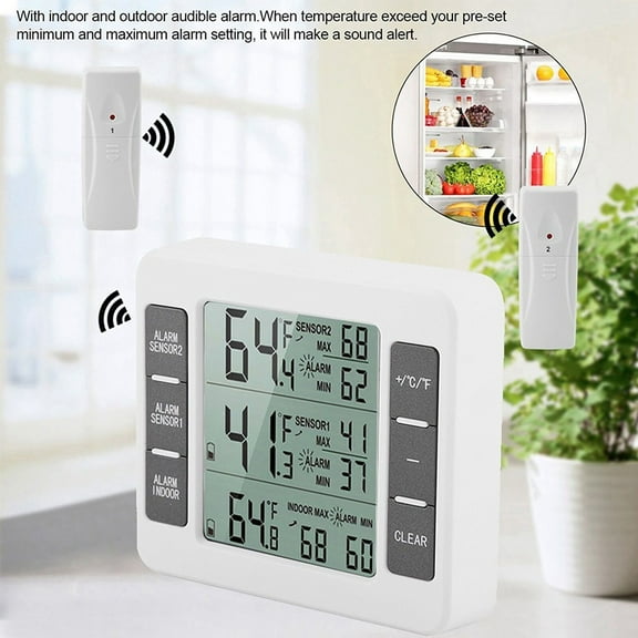 Reliable Wireless Thermometer with Freezer Alarm for Fridge, Indoor and Outdoor