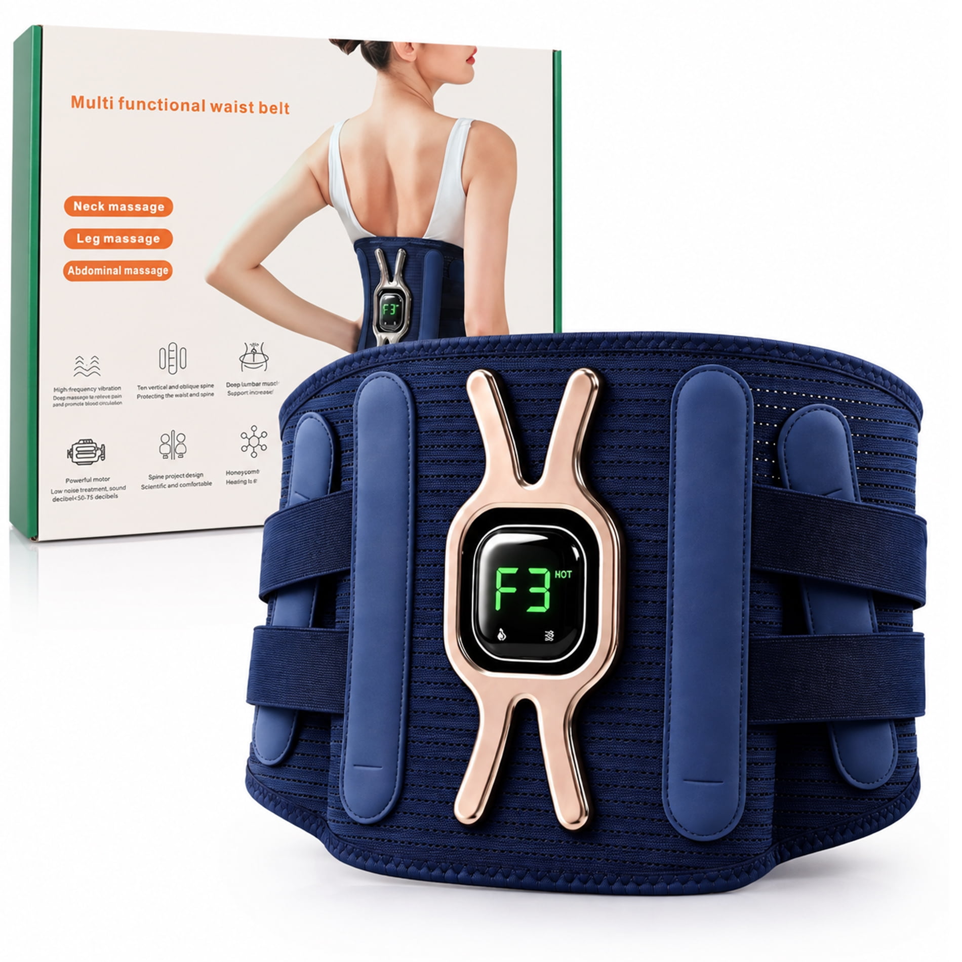 Triple Method Back Support Massager with Heat, Vibration Lower Back Massager with Lumbar Arch Support, USB Rechargeable with Adjustable Straps