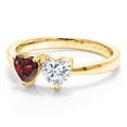 thumbnail image 2 of Gem Stone King 18K Yellow Gold Plated Silver Fashion Right-Hand Ring Set with Heart Shape Red Garnet and Moissanite (1.10 Cttw, Size 7), 2 of 6