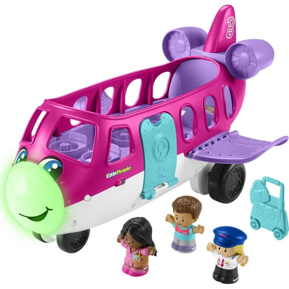 Little People Barbie Toy Airplane with Lights Music and 3 Figures, Little Dream Plane, Toddler Toys