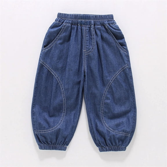 Angala Toddler Boys Jeans Denim Harem Pants Lightweight Breathable Fall Casual Boys Baggy Trousers Size 3-4 Years Dark Blue