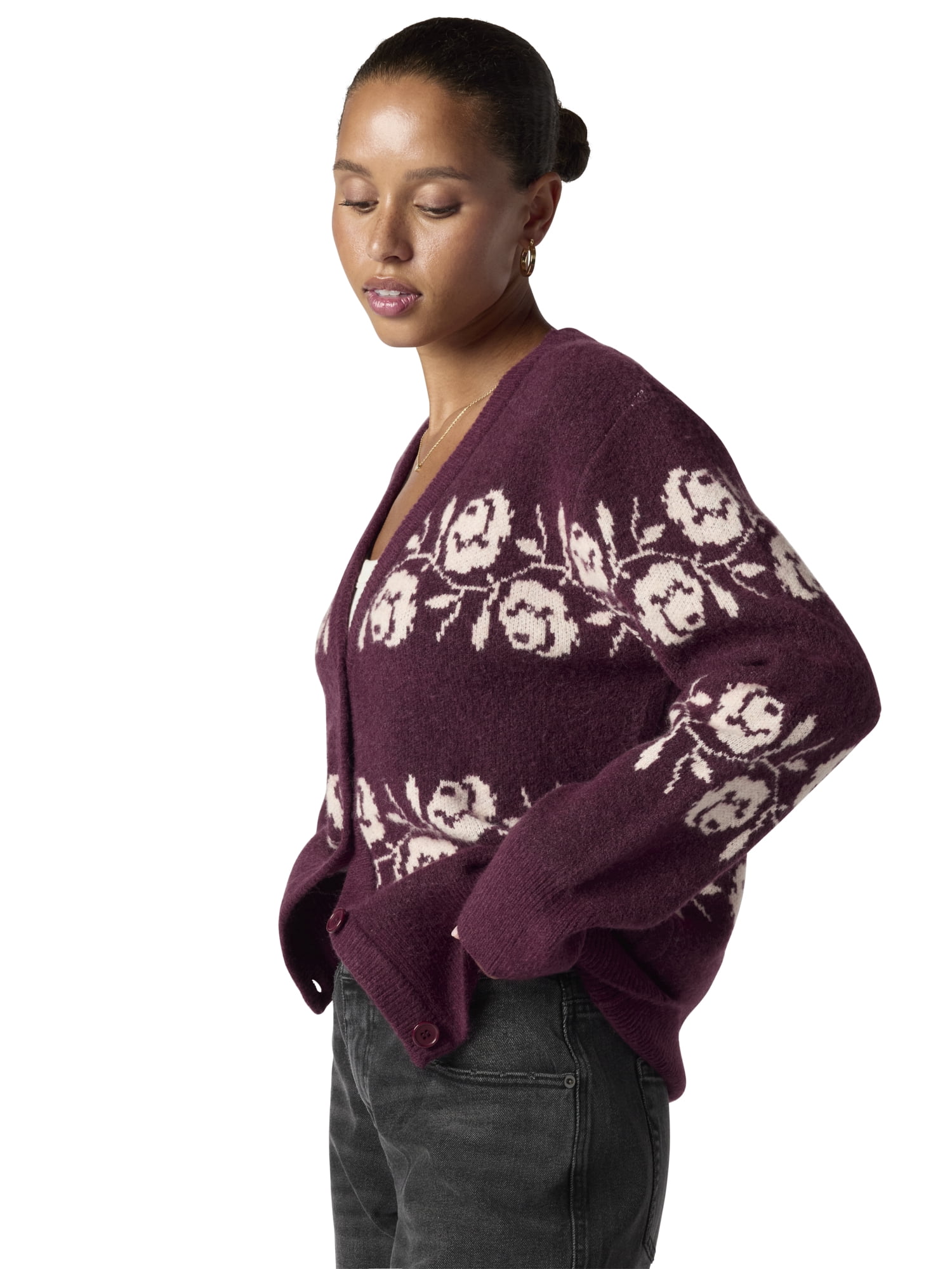 Mills by Millie Bobby Brown Women's Floral Jaquard Sweater Cardigan, Sizes XXS- XXL