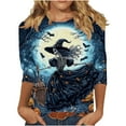 thumbnail image 2 of VKOYWKM Halloween Tops for Women 3/4 Sleeve Witch Print T Shirts Halloween Tunic Tops Loose Fit Crew Neck Party Blouse, 2 of 5