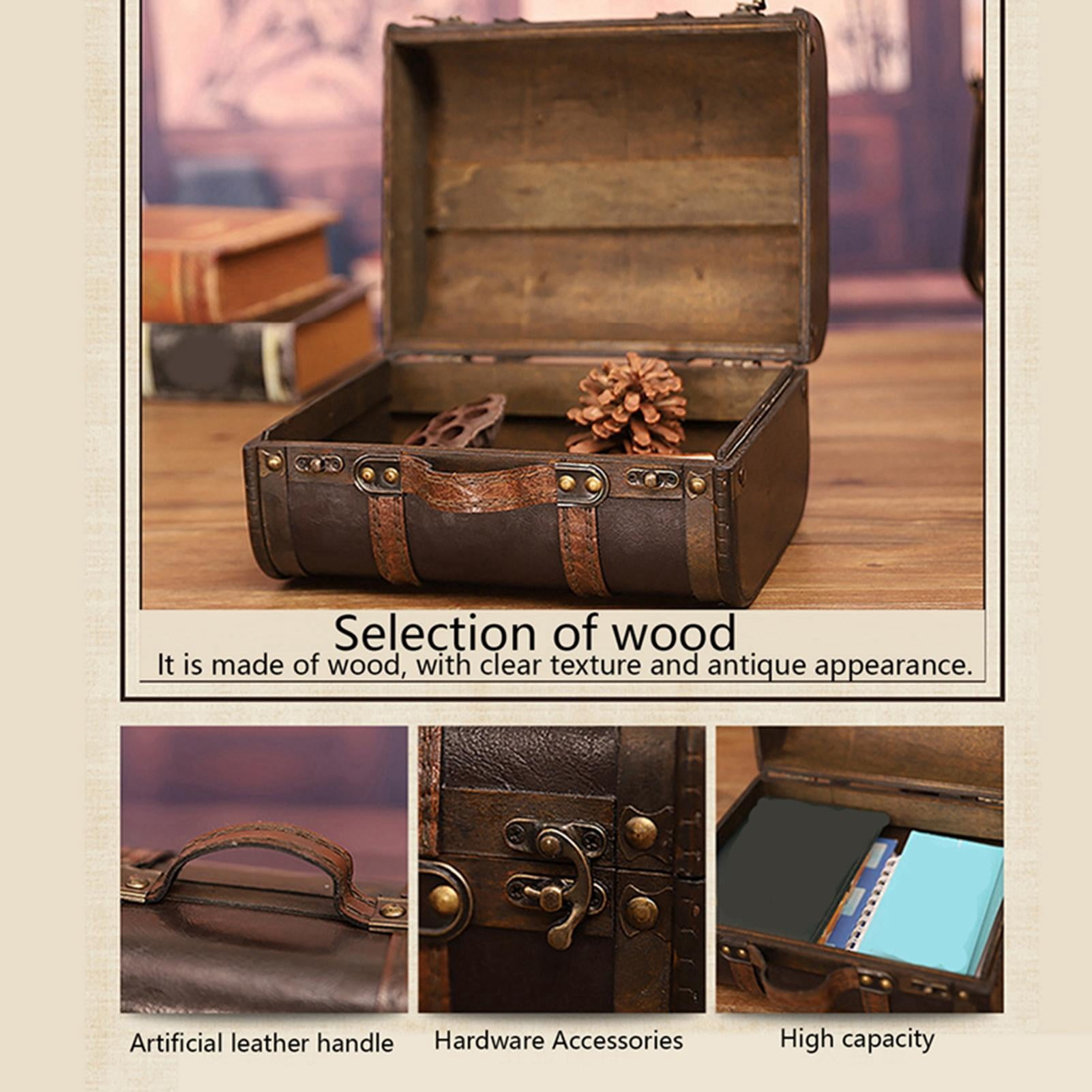 Yajisi Retro Wooden Suitcase, Chinese Style Decorative Box, Double-Layer Storage Case for Photography Props & Home Decoration, 10.6" x 6.7" x 1.6"