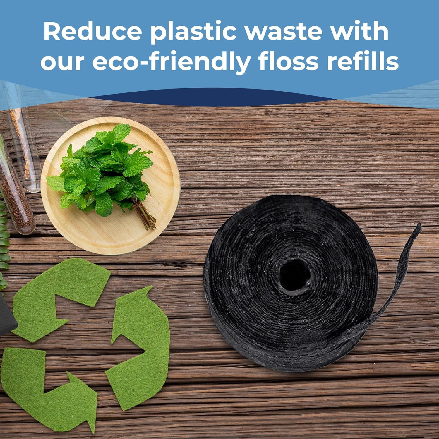Expandable Dental Floss Treated with Activated Charcoal, Xylitol, Natural Plant Based Wax, Refreshing Mint Flavor - Pack of 5 (Refills Only)