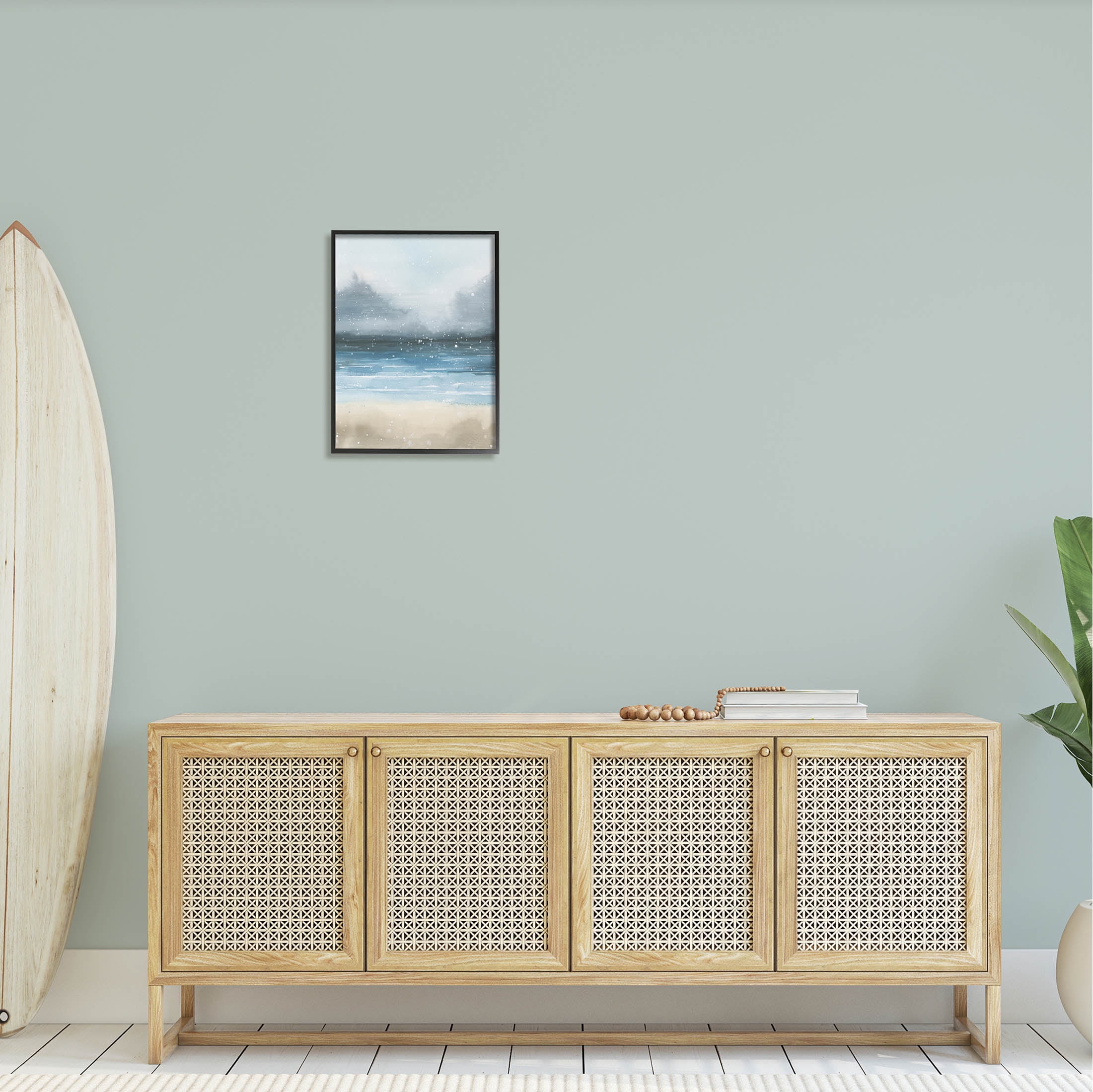Stupell Industries Beach Snowfall Ocean Shore Graphic Art Black Framed Art Print Wall Art, Design by Grace Popp