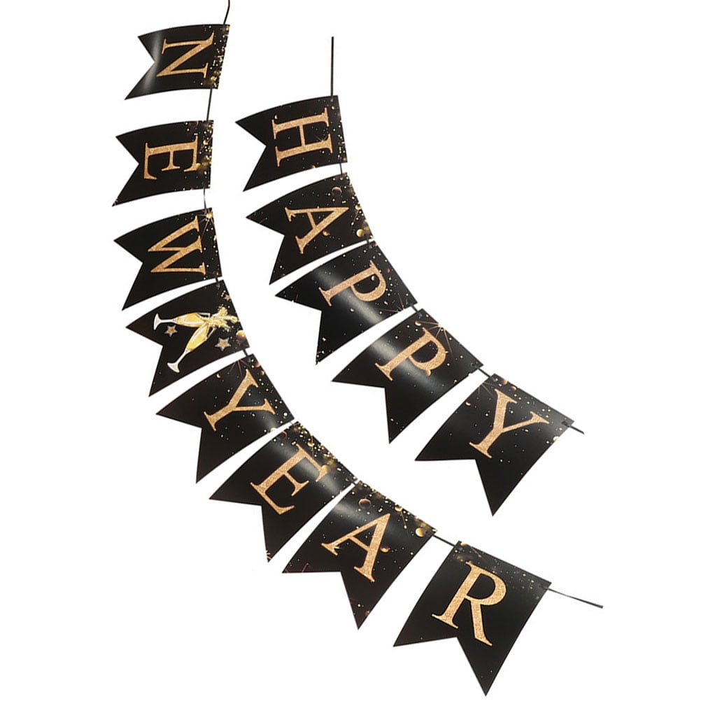 GAXIRE Black Hanging New Year Bunting Flags 20x16cm Party Decoration Set