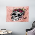 thumbnail image 1 of Rose Tapestry, Day of the Dead Inspired Design of a Skull with Festive Floral Wreath Boho Style, Wall Hanging for Bedroom Living Room Dorm Decor, 60W X 40L Inches, Coral Multicolor, by Ambesonne, 1 of 2