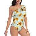 thumbnail image 3 of Sikiie Vintage White Polka Dot Sunflower Print Women One Piece Swimsuits Tummy Control One Shoulder Bathing Suits Ruffle Swimwear, From S to XXL-Medium, 3 of 6