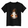 thumbnail image 5 of KPOPLK Kids Spooky Season Fall Tops Girls Halloween Ghost Short Sleeve Shirt Kids Girls Fall Halloween T-Shirts Size 11-12 Years,Black, 5 of 5