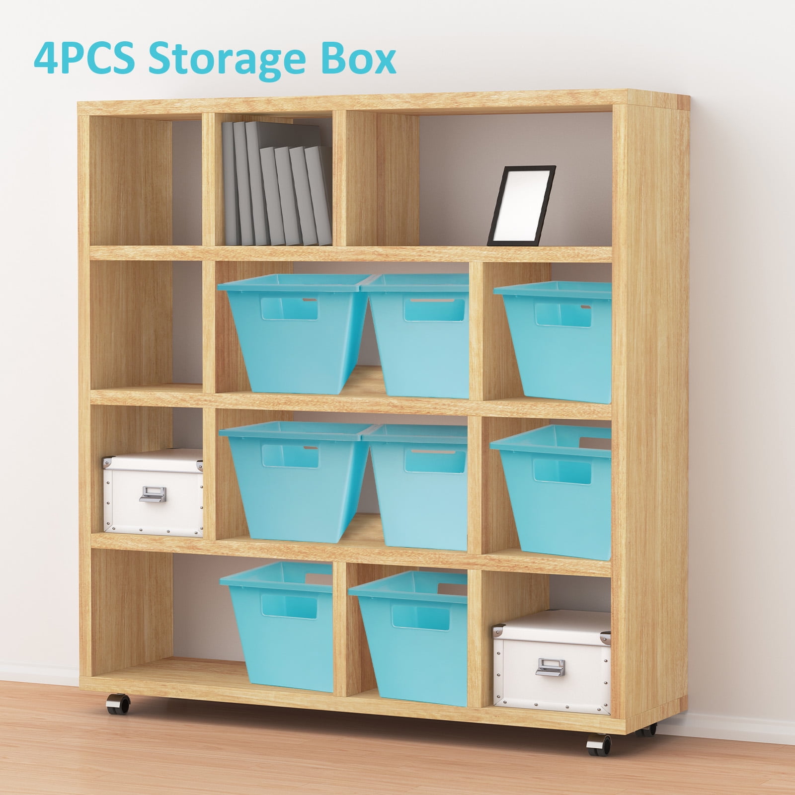 Koomade Set of (4) Storage Boxes Medium Plastic Storage Bin, 12 in x 8.5 in x 7 in