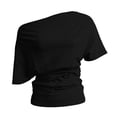 thumbnail image 5 of Glisme Shirts for Women Solid Color Short Sleeve Asymmetrical One Shoulder Shirt Summer Casual Women Tees Size L Black, 5 of 5
