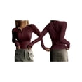 thumbnail image 2 of Women'S Long Sleeve Henley T Shirts Button Ribbed Knit Slim Fit Basic Tops Blouse Casual Outfits Wine Red XXL, 2 of 5