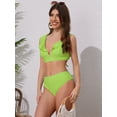 thumbnail image 4 of DARING DIVA Women's 2 Piece Ruffle Trim V Neck Leopard Bikini Set M Grass Green, 4 of 6