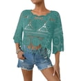 thumbnail image 2 of Women's Plain Fringe Trim Cut Out Sheer Crochet Cover Up Boho Scallop Trim 3/4 Sleeve Round Neck Beach Coverup Tops, 2 of 5