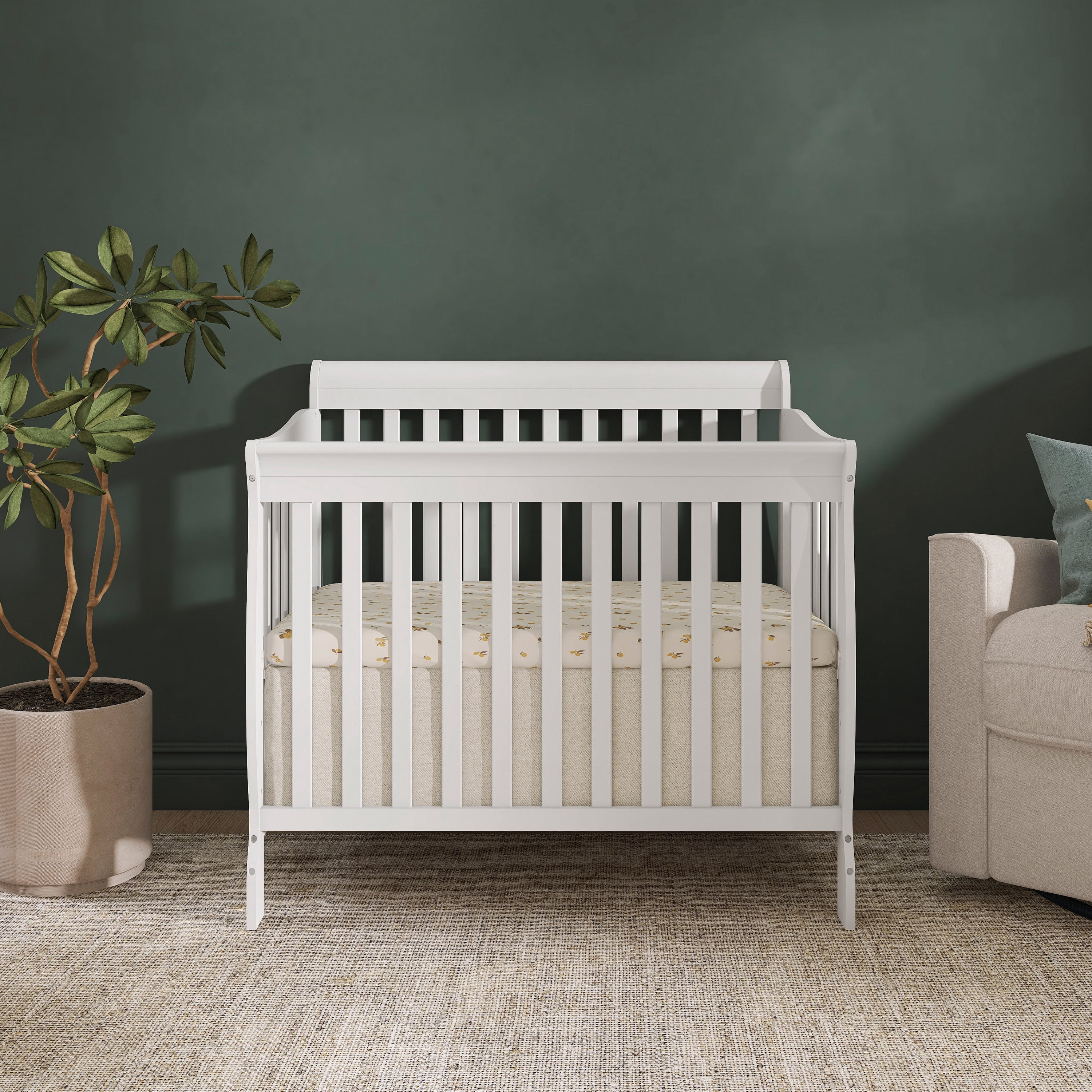 Dream On Me Aden 4-in-1 Convertible Mini Crib In White, Greenguard Gold Certified
