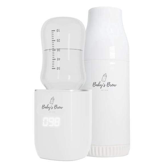Оpen Box Baby's Brew 3.0 Portable Bottle Warmer Pro Set - Formula & Water Warmer, Travel-Friendly, White (Single Warmer & Formula Dispenser Only | No Adapters)