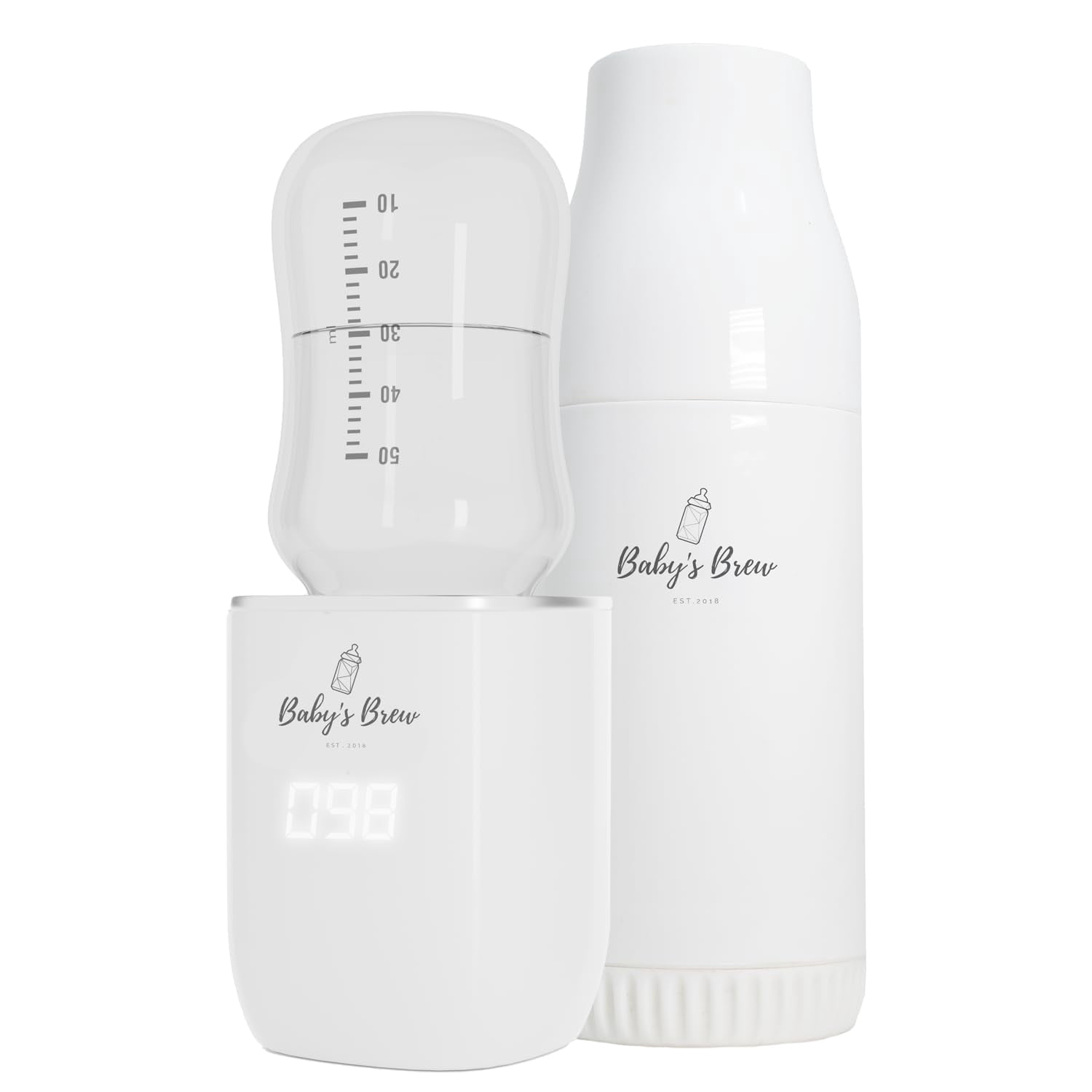 Оpen Box Baby's Brew 3.0 Portable Bottle Warmer Pro Set - Formula & Water Warmer, Travel-Friendly, White (Single Warmer & Formula Dispenser Only | No Adapters)