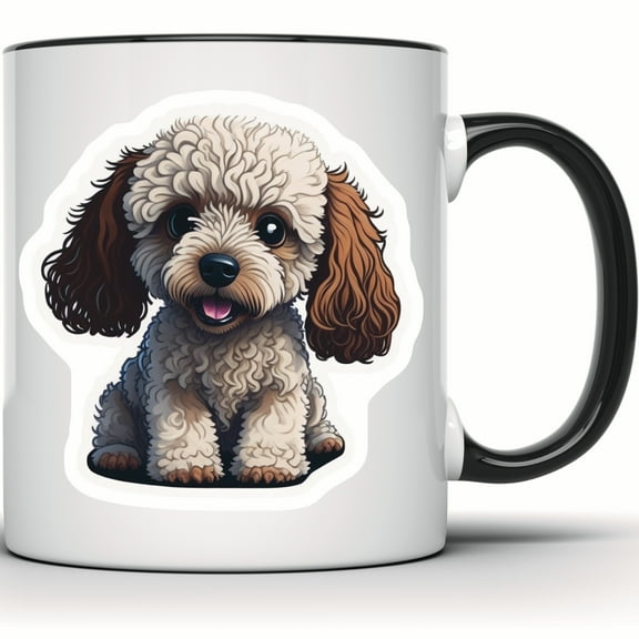 Cute Poodle Puppy Dog Mug - Adorable Animal Coffee Cup - Fluffy Dog Lover Gift - Perfect Gift for Dog Moms and Pet Owners - 11 Ounce Black Rim Handle Novelty Coffee Cup - WMUG0582-Black Rim