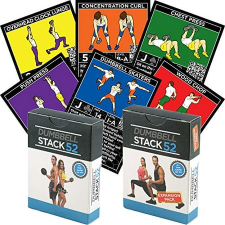 Dumbbell Exercise Cards Duo Pack by Stack 52. Dumbbell Workout Playing Card Game. Video Instructions Included. Perfect for Training with Adjustable Dumbbell Free Weight Sets and Home Gym