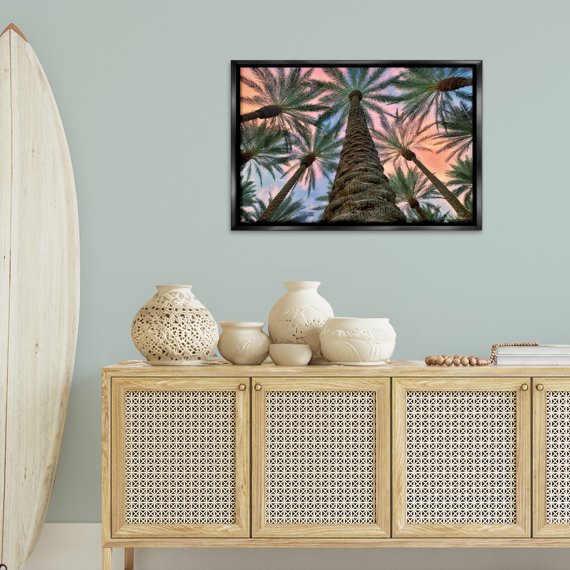 Stupell Industries Tall Overhead Palms Plants & Flowers Photography Black Floater Framed Canvas Art Print Wall Art, 31 x 21