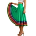thumbnail image 3 of Umfun Women's Colorful Striped Maxi Skirt Elastic High Waist A-Line Flowy Skirt Summer Vacation Skirt, 3 of 8