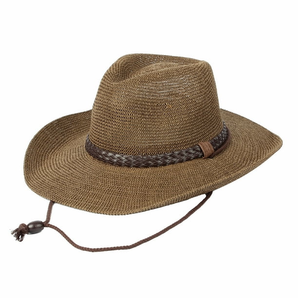 WITHMOONS Western Cowboy Hat Cool Paper Straw Banded Chin Strap CRC1054 (Brown)