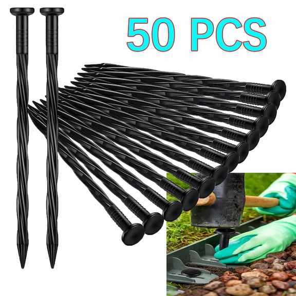 No Dig Landscape Edging Spikes 50-PCS Black Plastic Spiral Stakes Garden Anchoring Spikes Nail For Paver Support