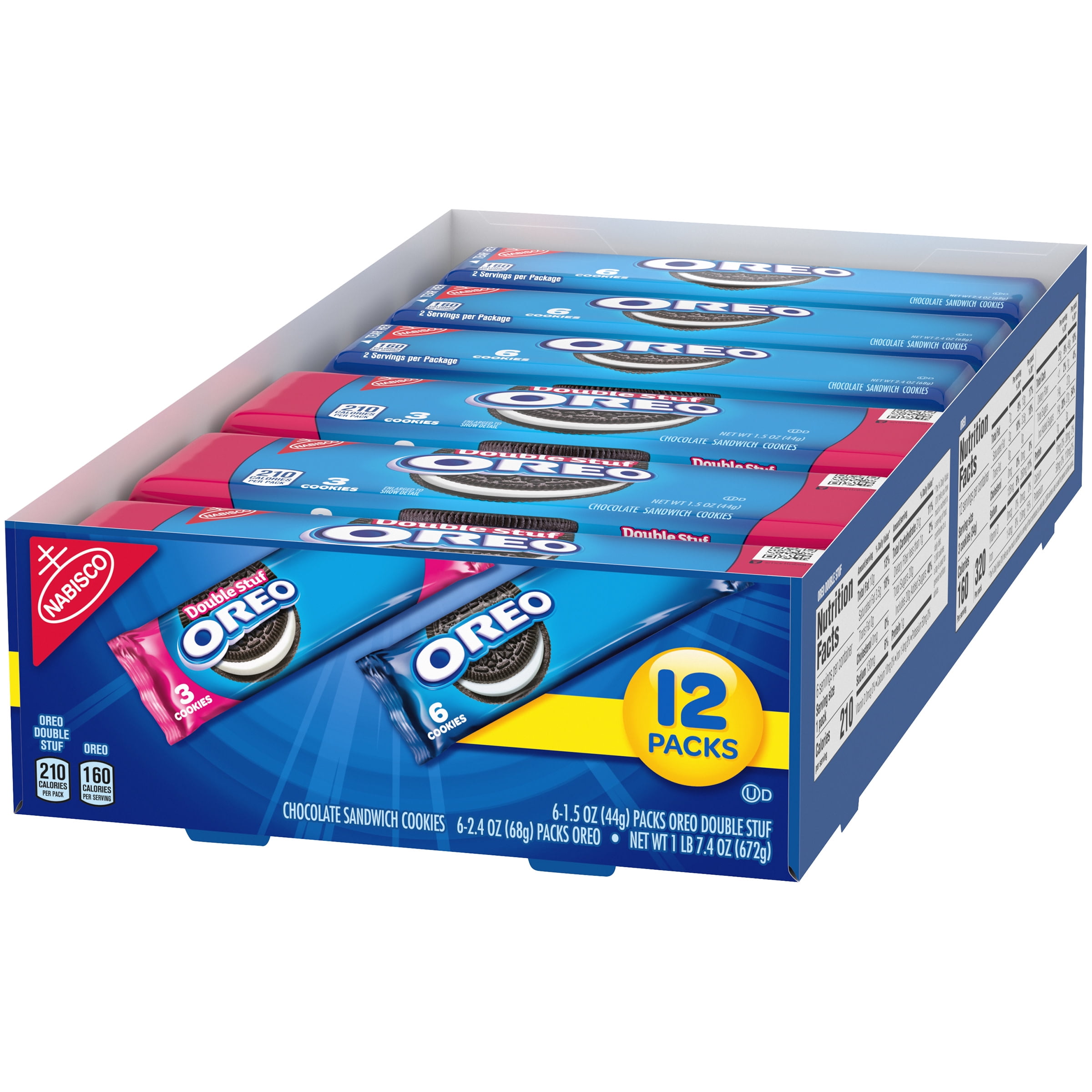 OREO Chocolate Sandwich Cookies, 12 Snack Packs (6 Original, 6 Double Stuf)