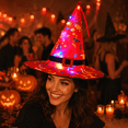 thumbnail image 2 of Ohmyroo Light Up Witch Hat, Cloth Halloween Costume Party Hat With Electronics, 2 of 8