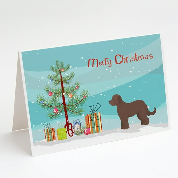 Brown Goldendoodle Christmas Tree Greeting Cards and Envelopes Pack of 8