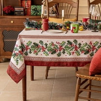 Christmas Jacquard Square Tablecloth, Winter Vintage Holly Waterproof Table Cloth, Xmas Farmhouse Fabric Table Cover for Holiday, Dining, Party Decor, Holly 60 x 60 Inch